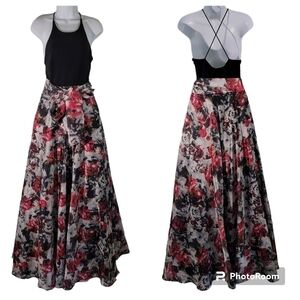 Blondie Nites By Stacy Sklar Women's Black/Pink Floral Cocktail Maxi Dress Sz 5